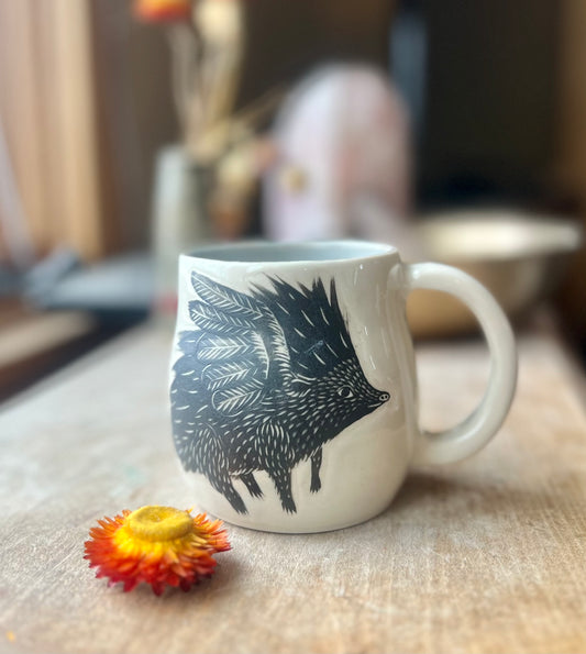 Punk rock flying hedgehog mug